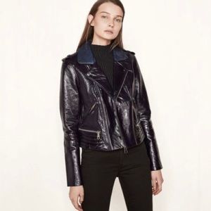 Maje Deep Eggplant purple patent leather moto jacket